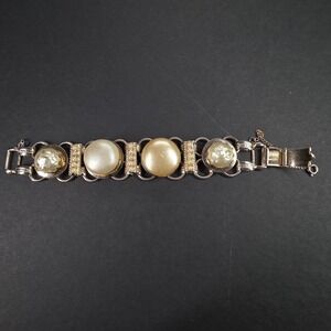 Kafin New York Vintage Faux Pearl Gold Tone Panel Bracelet Safety Chain 7.5in